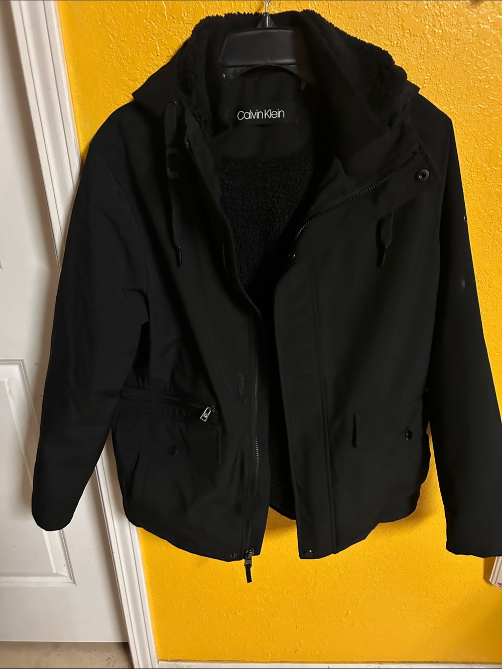Calvin Klein Black Hooded Performance Jacket with Sherpa Lining